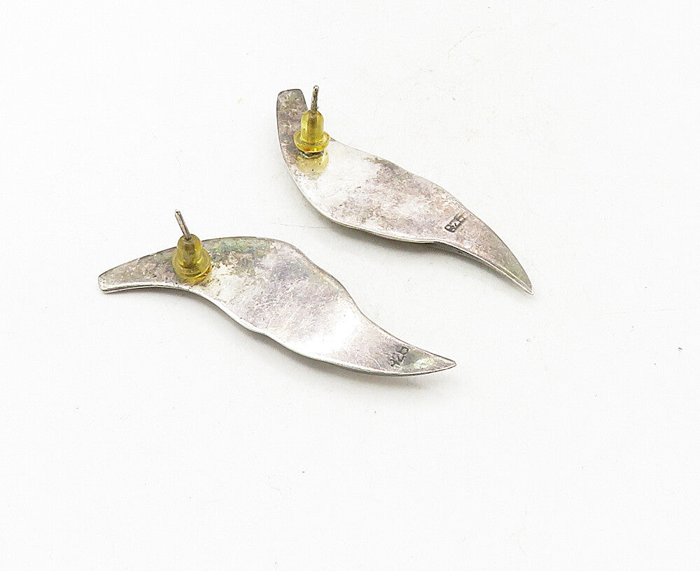 925 Sterling Silver  Vintage Dark Tone Leaf Feather Motif Drop Earrings EG4947