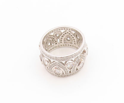 925 Sterling Silver Vintage Ring CZ Intricate Openwork Wide Band  Sz 7  RG34733