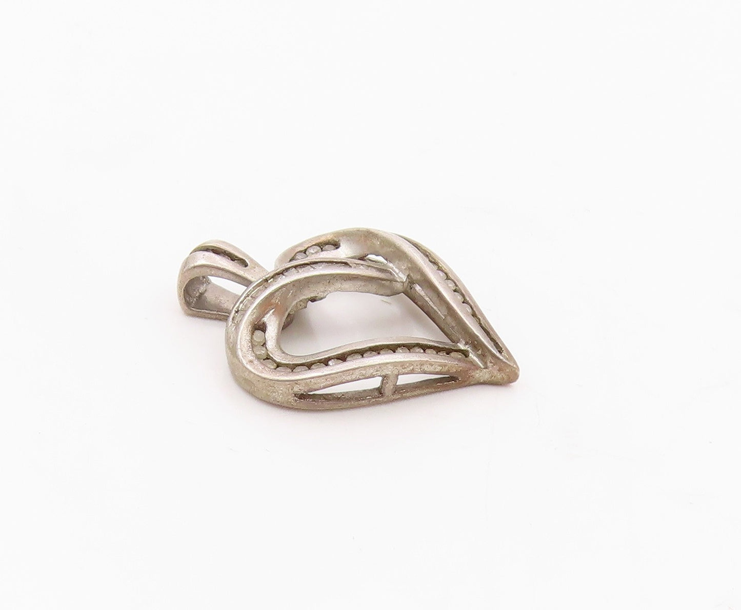925 Sterling Silver  Vintage Genuine Diamonds Open Love Heart Pendant  PT21503
