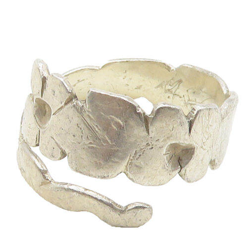 925 Sterling Silver  Vintage Shiny Floral Motif Bypass Band Ring Sz 9  RG18078