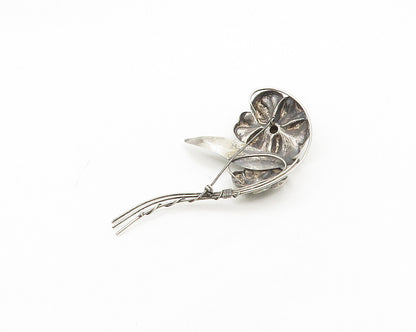 925 Sterling Silver  Vintage Dark Tone Tied Flowers Motif Brooch Pin  BP7044