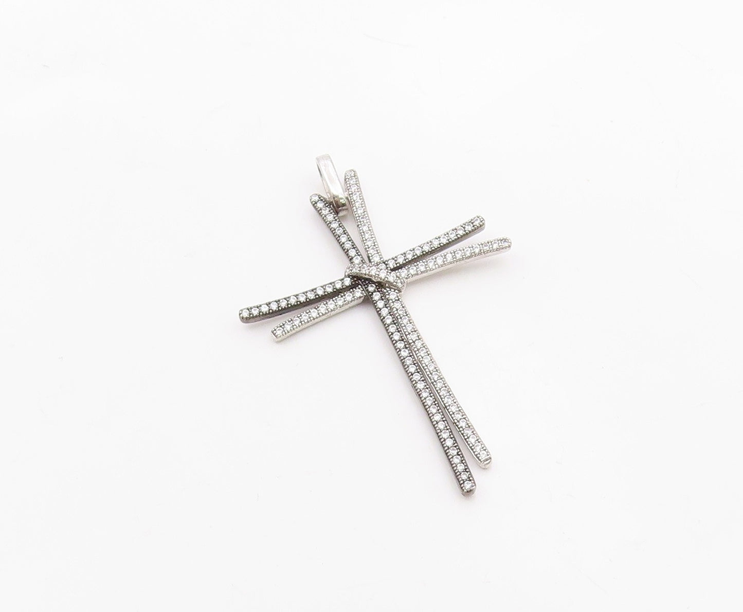 925 Silver  Vintage Double Cubic Zirconia Religious Cross Pendant  PT20722