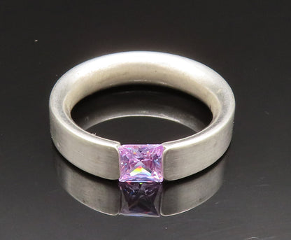 925 Silver  Vintage Princess Cut Purple Cubic Zirconia Band Ring Sz 7  RG24930
