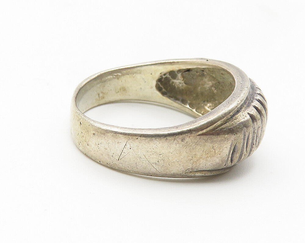 925 Sterling Silver  Vintage Dark Tone Diamond Cut Band Ring Sz 6  RG11423