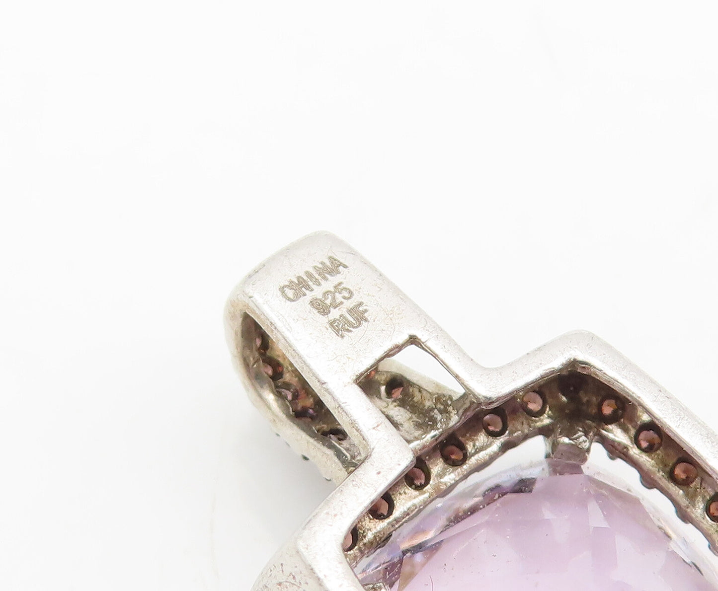 925 Sterling Silver Vintage Pendant Diamonds & Square Cut Purple Topaz  PT23136