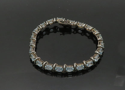 925 Sterling Silver  Vintage Prong Set Blue Topaz Tennis Bracelet  BT7981