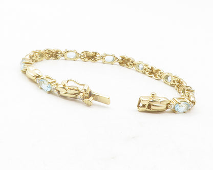 925 Sterling Silver  Blue & White Topaz Gold Plated Chain Bracelet  BT4747