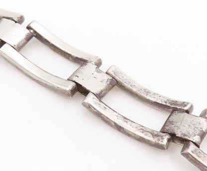 925 Sterling Silver Vintage Necklace MEXICO Brutalist Rectangle Choker  NE4443
