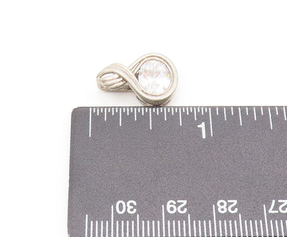 925 Sterling Silver  Vintage Minimalist Oval CZ Carved Loop Pendant  PT22307