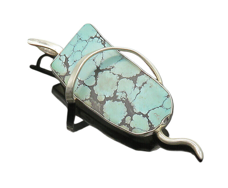 SAL STURIALE 925 Silver  Vintage Turquoise Modernist Shiny Brooch Pin  BP8026