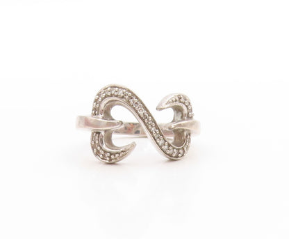 925 Sterling Silver Vintage Ring Real Diamonds Love Heart Knot  Sz 6.5  RG33735