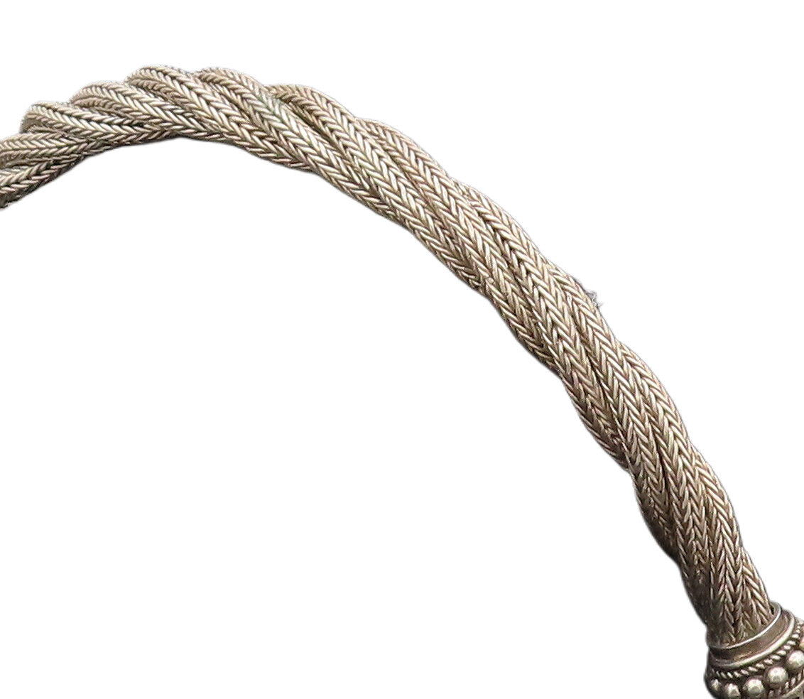 BALI 925 Sterling Silver  Vintage Twisted Ropes Beaded Thick Bracelet  BT10102