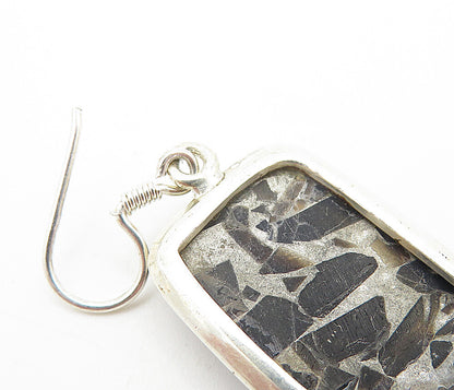 925 Sterling Silver  Vintage Black Onyx Mosaic Square Dangle Earrings  EG3173