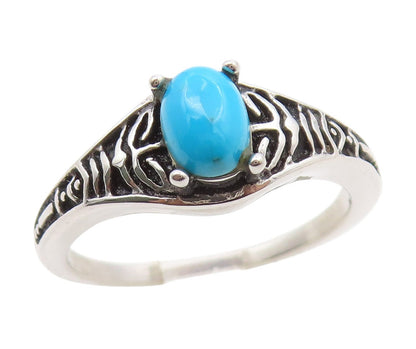925 Sterling Silver Vintage Ring Oval Turquoise Statement Band  Sz 10  RG34637