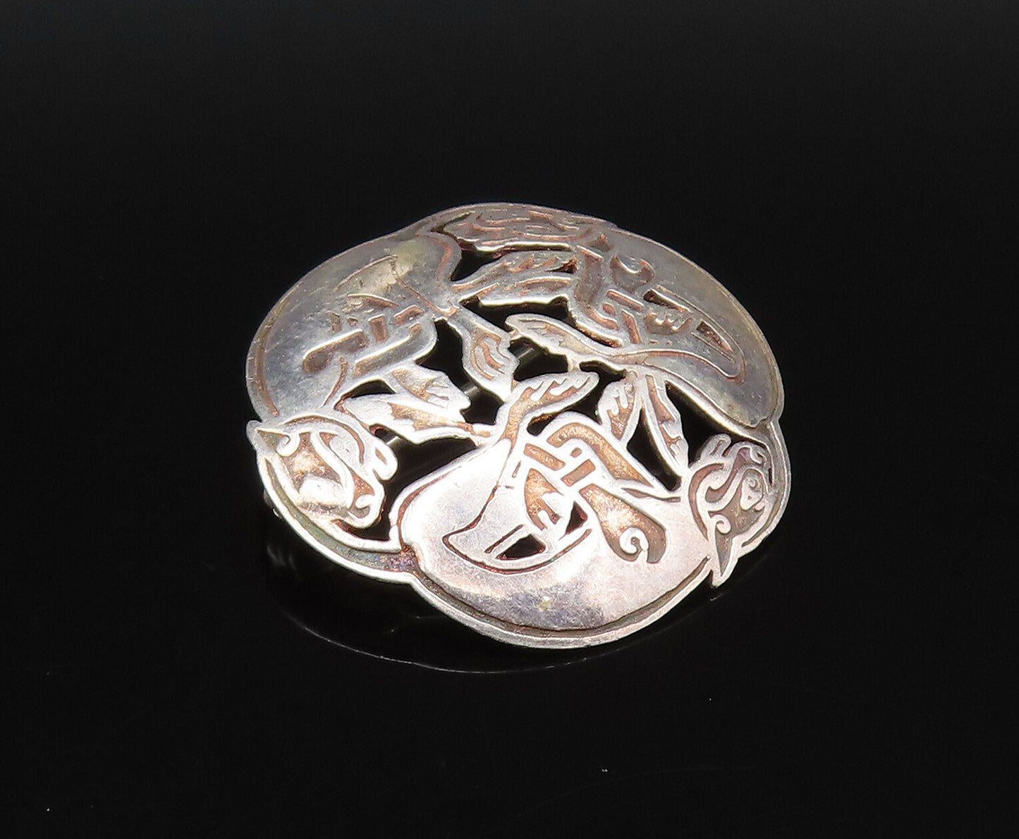 T.J.H IRELAND 925 Silver  Vintage Openwork Carved Dome Brooch Pin  BP10082