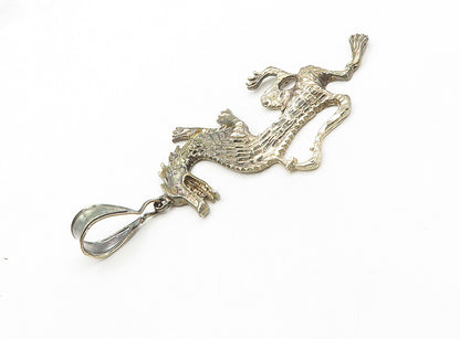 925 Sterling Silver  Vintage Shiny Diamond Cut Dragon Motif Pendant  PT15509