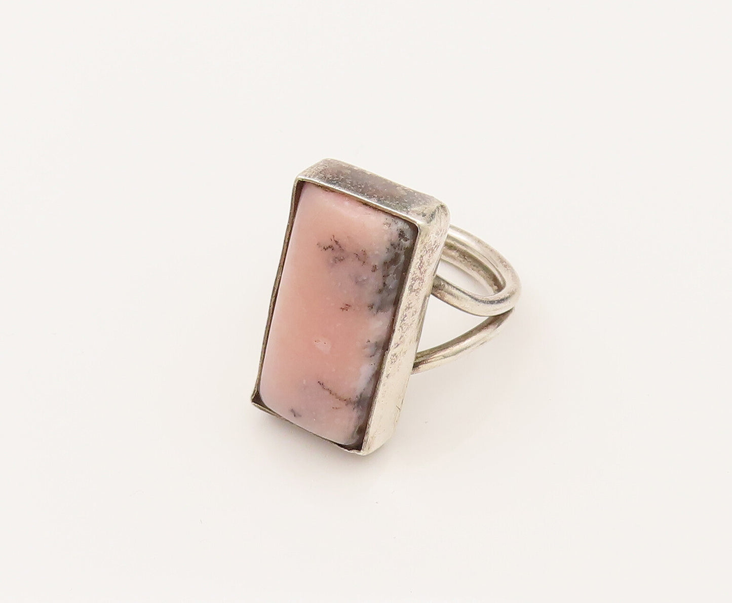 925 Silver  Vintage Rectangular Rhodonite Split Shank Ring Sz 8.75  RG26391