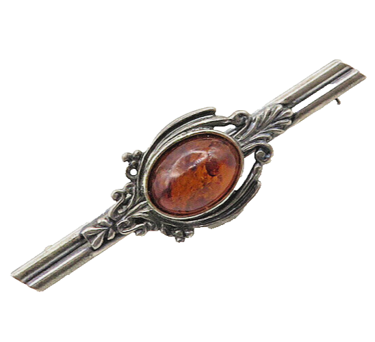 POLAND 925 Sterling Silver  Vintage Cabochon Cut Amber Brooch Pin  BP7509