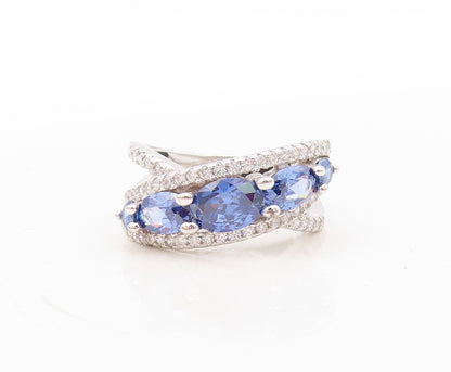925 Sterling Silver Vintage Ring Designer Oval Sapphire CZ Bands  Sz 7.5 RG31073