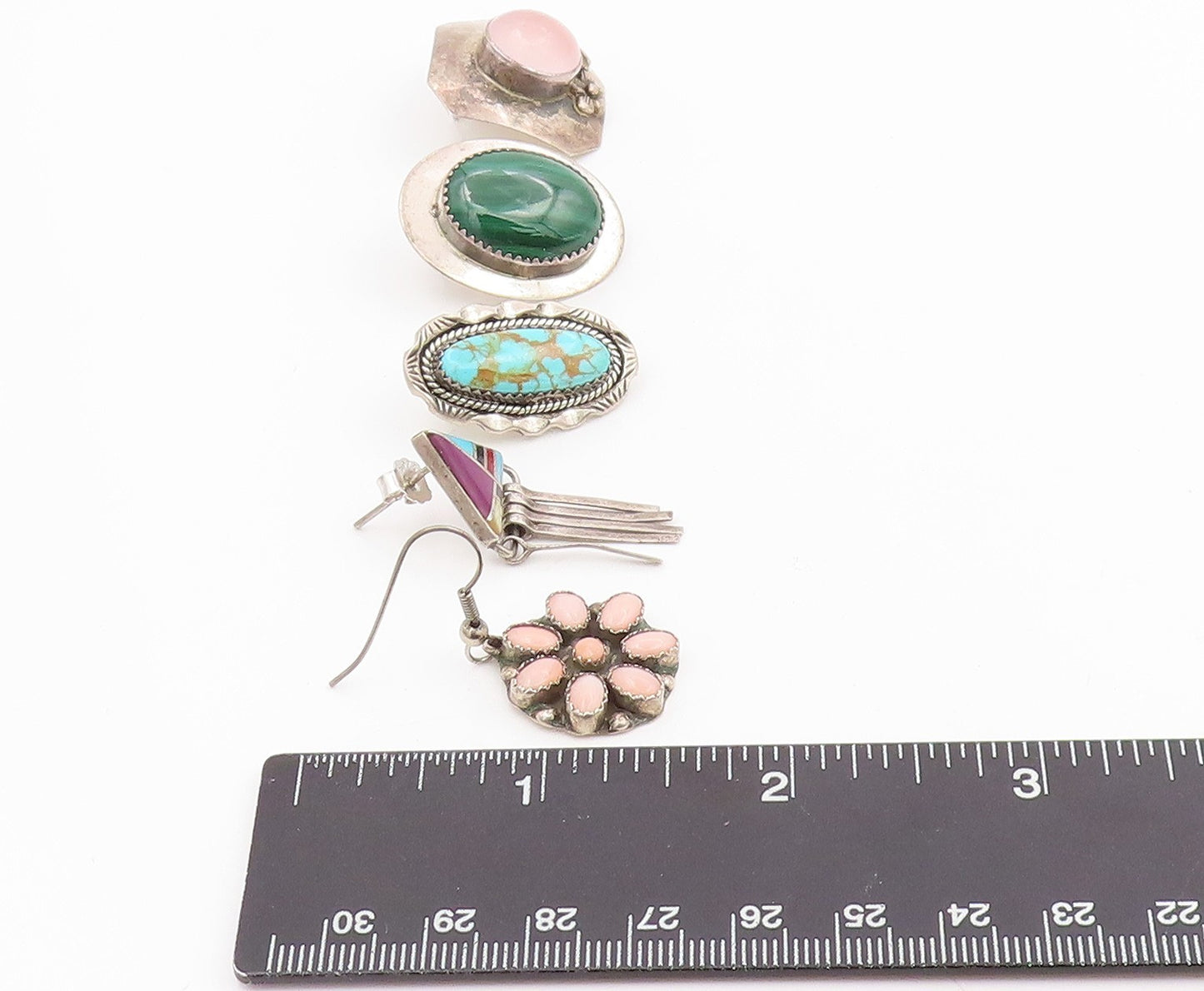 925 Sterling Silver Vintage Earrings NAVAJO ZUNI Gemstone Single Lot  EG14288