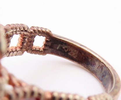 925 Sterling Silver Vintage Ring Gold Plated Multi Gemstone Band  Sz 7  RG34025