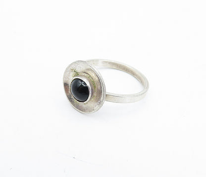 ISRAEL 925 Sterling Silver  Vintage Onyx Shiny Solitaire Ring Sz 6  RG4307