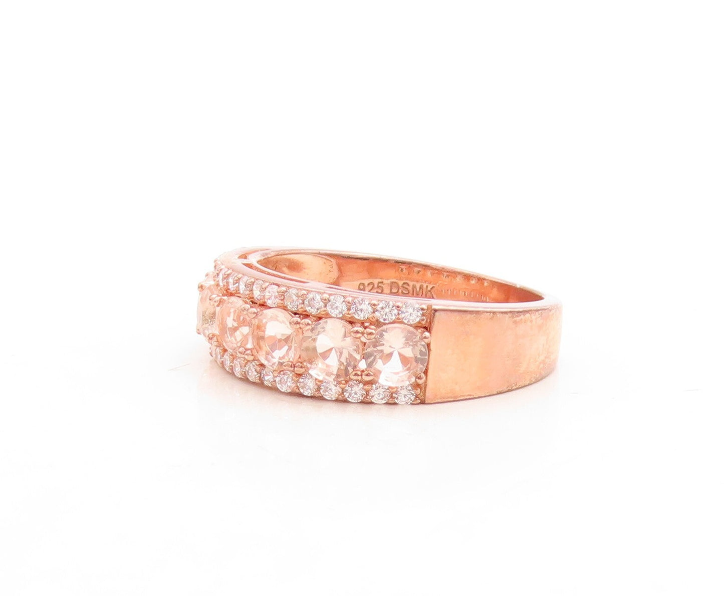 925 Sterling Silver Vintage Ring Rose Gold Plated Morganite & CZ  Sz 7.5 RG30104