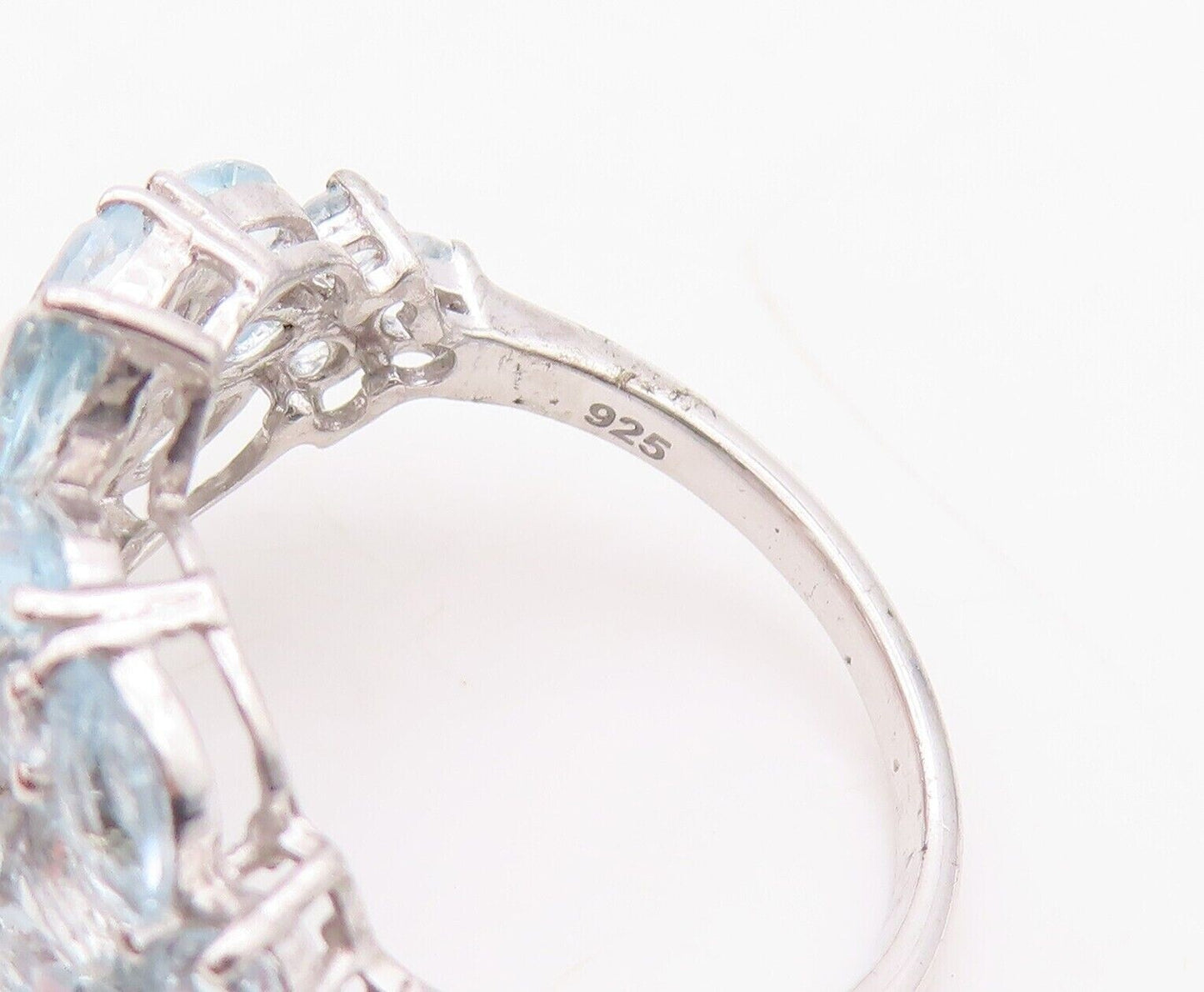 925 Sterling Silver Vintage Ring Blue Topaz Floral Inlay Sz 7  RG29980