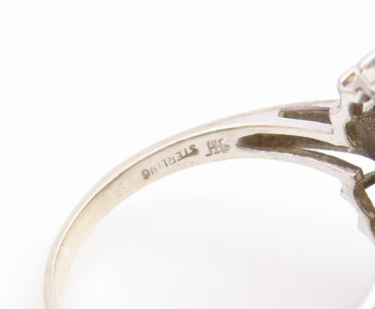 925 Sterling Silver Vintage Ring Cabochon Opal Halo CZ Band  Sz 6.5  RG35183
