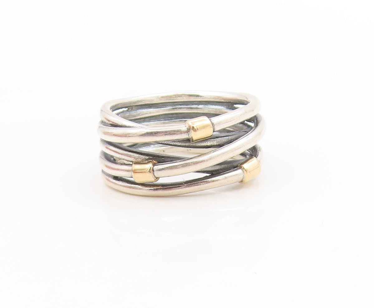 14k Gold & 925 Sterling Silver Vintage Ring PANDORA Crossover Band Sz 8 RG34715