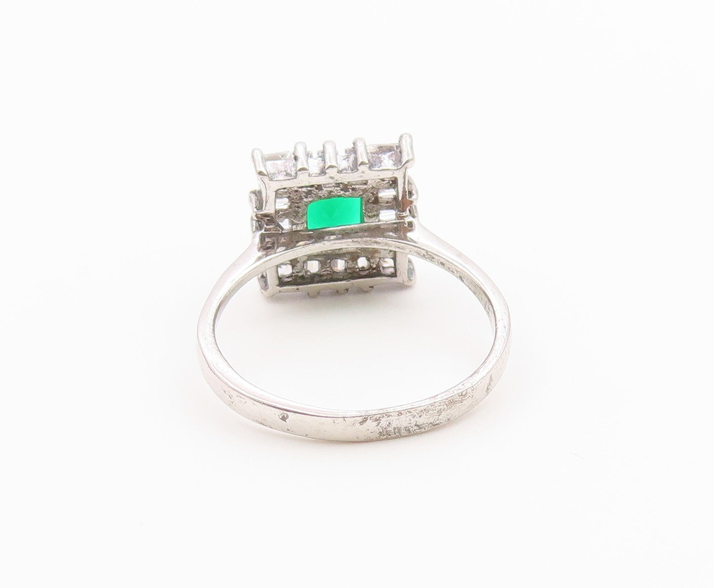 925 Sterling Silver Vintage Ring Elegant Emerald Geometric Band  Sz 8  RG36573