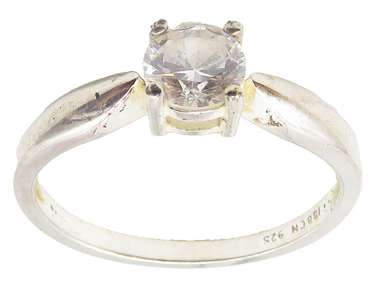 925 Sterling Silver  Prong Set Cubic Zirconia Solitaire Ring Sz 7  RG10269