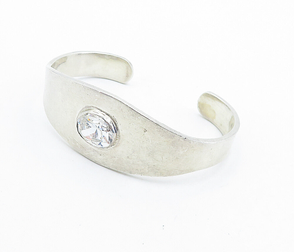 MEXICO 925 Sterling Silver  Vintage Cubic Zirconia Shiny Cuff Bracelet  BT2676