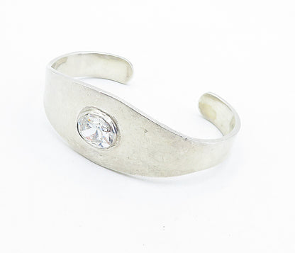 MEXICO 925 Sterling Silver  Vintage Cubic Zirconia Shiny Cuff Bracelet  BT2676