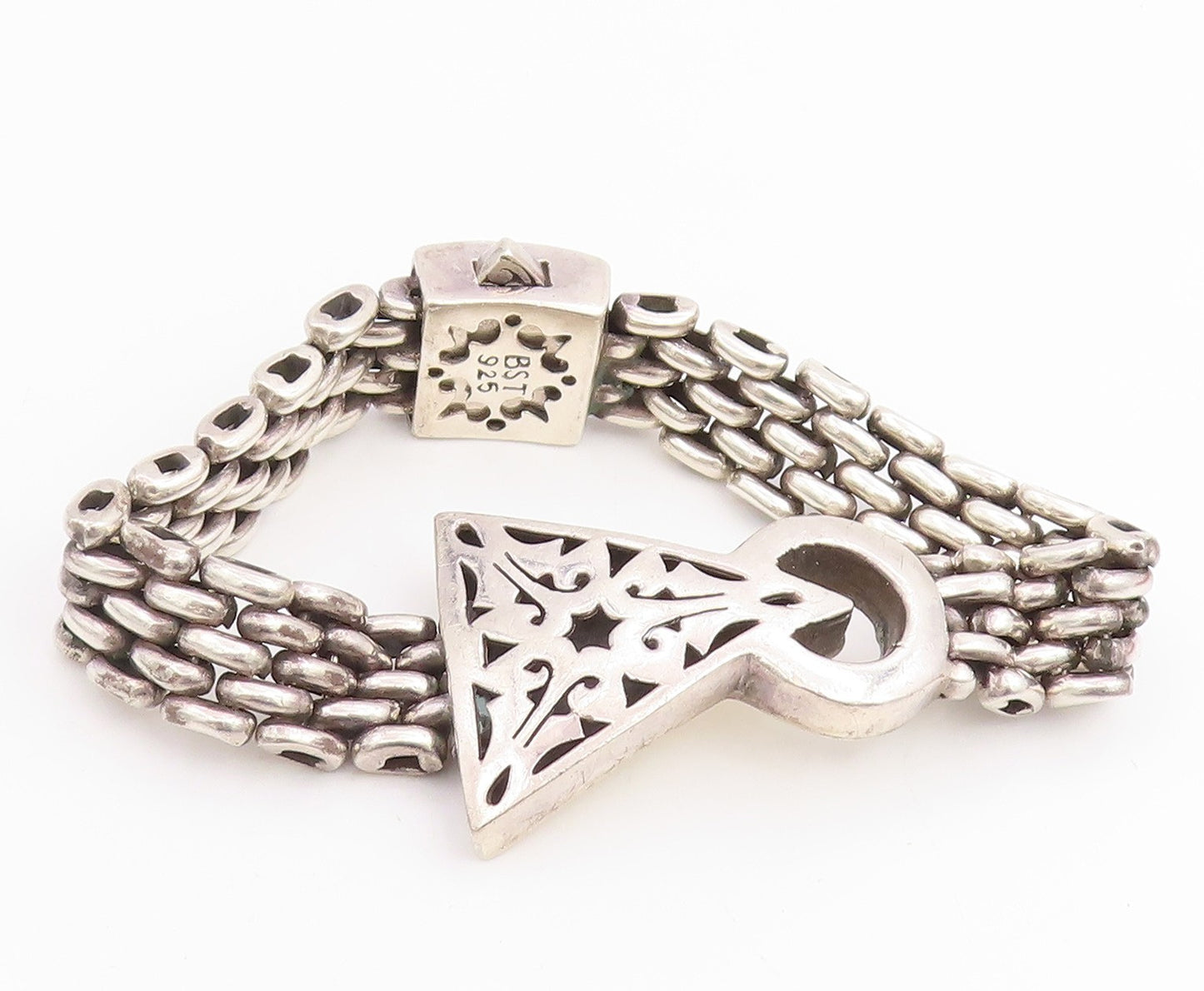925 Sterling Silver Vintage Bracelet Intricate Geometric Woven Chain  BT11832