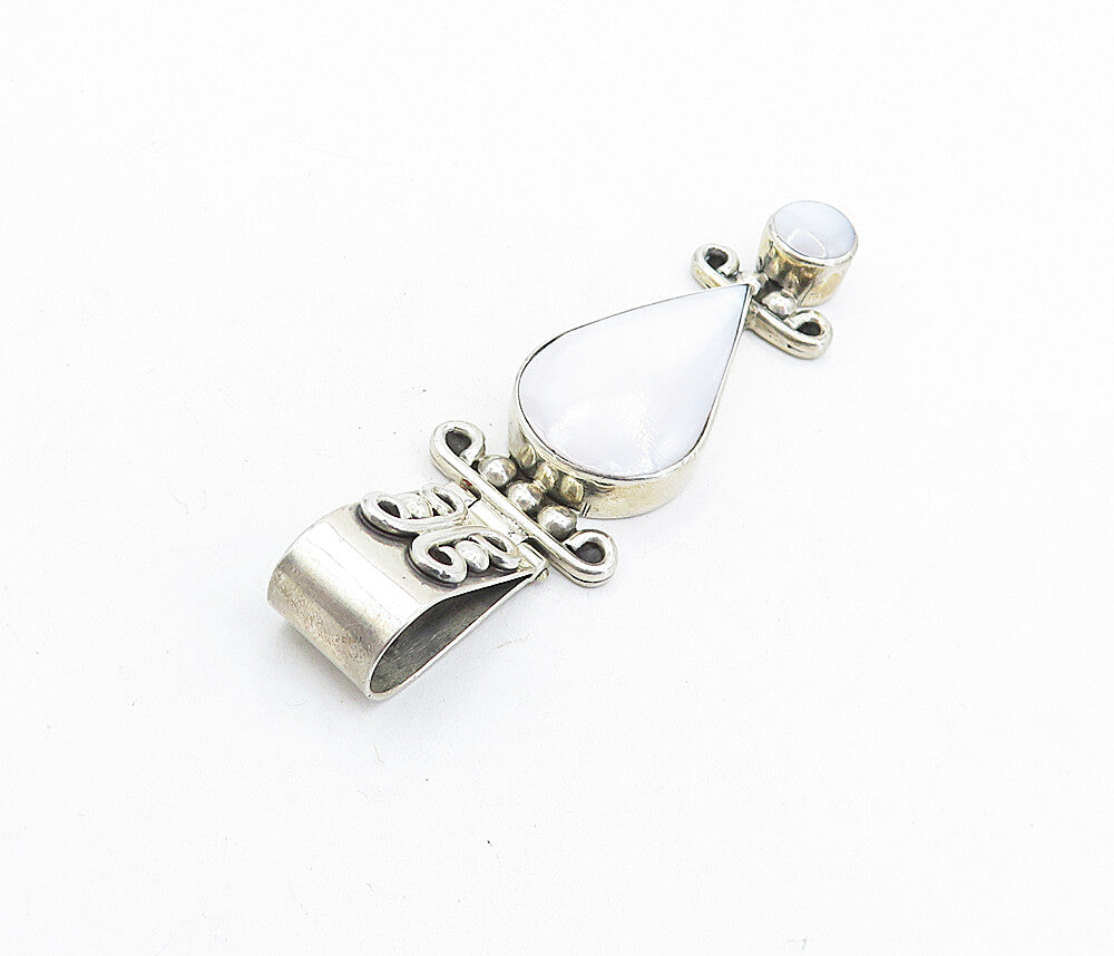 MEXICO 925 Sterling Silver  Vintage Mother Of Pearl Swirl Hinge Pendant PT4469