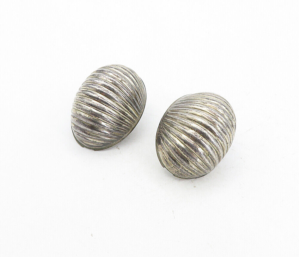 925 Sterling Silver  Vintage Dark Tone Hollow Fluted Dome Drop Earrings EG4126