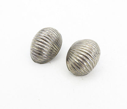 925 Sterling Silver  Vintage Dark Tone Hollow Fluted Dome Drop Earrings EG4126