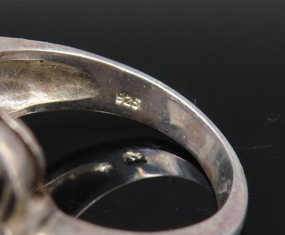 925 Sterling Silver  Vintage Six Sparkly Topaz Love Hearts Ring Sz 8  RG25805