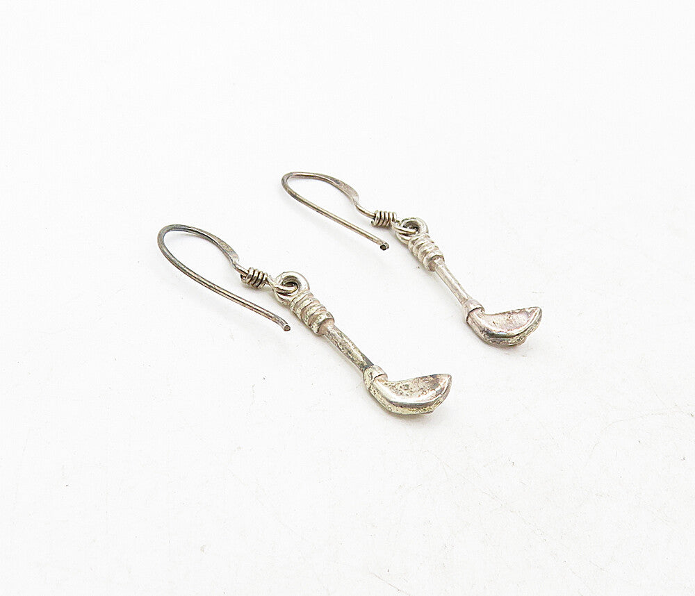 925 Sterling Silver  Vintage Shiny Petite Golf Club Dangle Earrings  EG4891