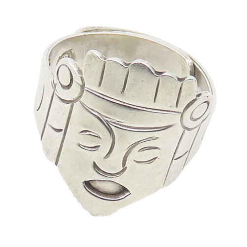MEXICO 925 Silver  Vintage Warrior Head Adjustable Band Ring Sz 7  RG17511