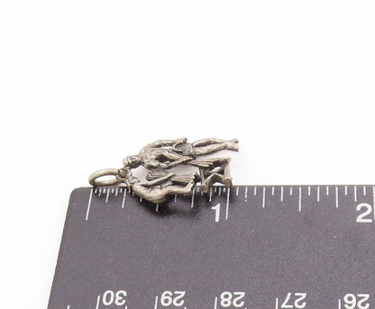 925 Sterling Silver Vintage Pendant Father & Son Wheat Harvesting Charm  PT25122