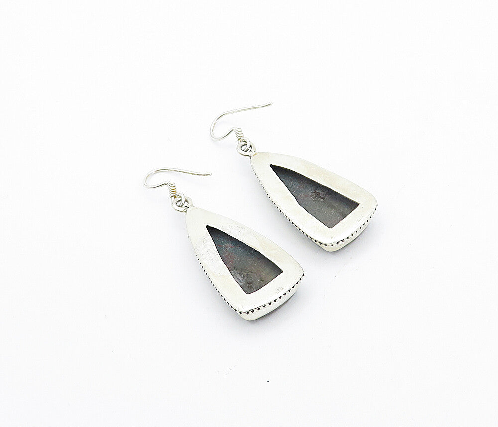 925 Sterling Silver  Vintage Jasper Fluted Border Dangle Earrings  EG3131