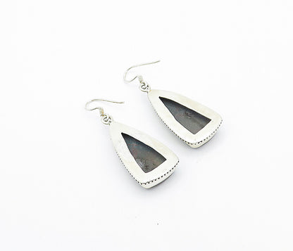 925 Sterling Silver  Vintage Jasper Fluted Border Dangle Earrings  EG3131