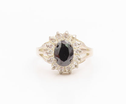925 Sterling Silver Vintage Ring Elegant Sapphire & Topaz Band  Sz 8  RG35472