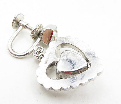 925 Silver  Vintage Cubic Zirconia Heart Non Pierce Dangle Earrings  EG4763