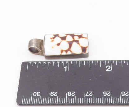 925 Sterling Silver Vintage Rectangle Shell Cunos Brown Stains Pendant PT21171