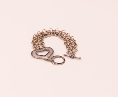 SILPADA 925 Sterling Silver  Vintage O Chain Link Heart Toggle Bracelet BT9834