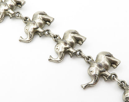 925 Sterling Silver  Vintage Dark Tone Elephant Motif Chain Bracelet  BT5596