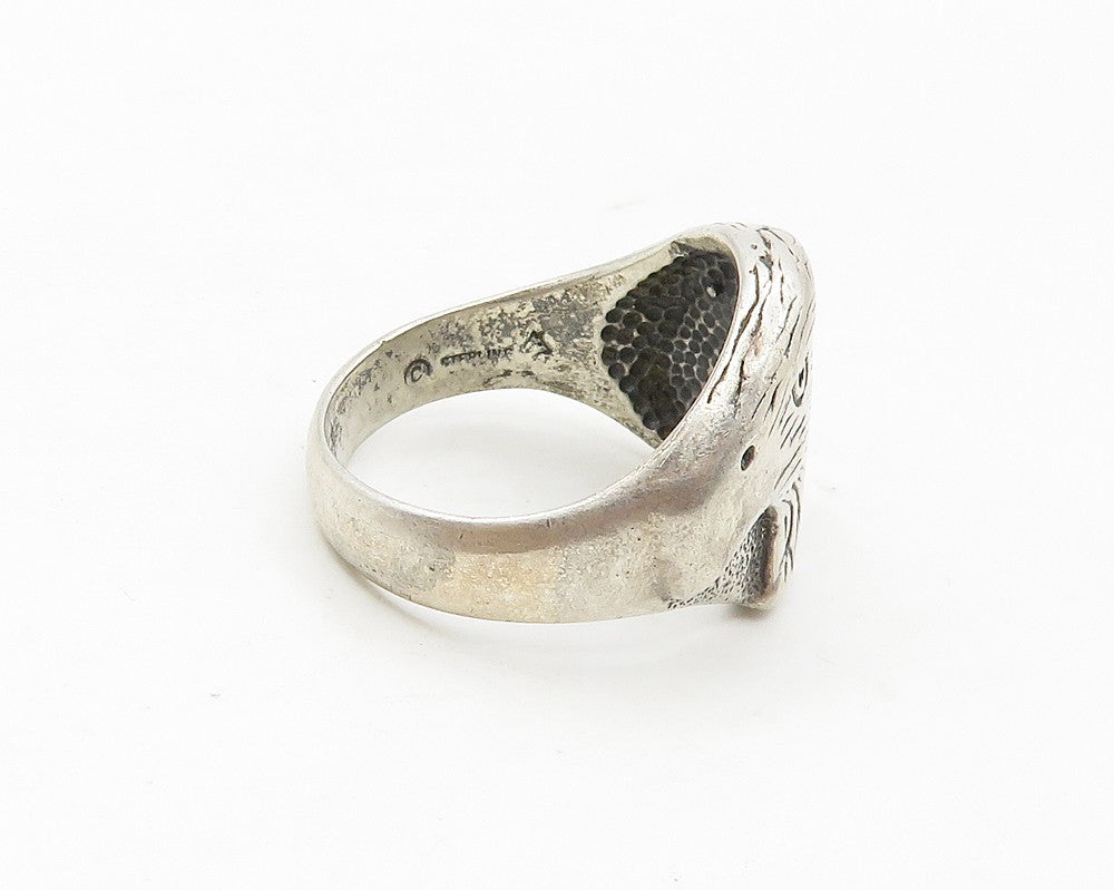 SOUTHWESTERN 925 Silver Vintage Black Onyx Eagle Band Ring Sz 8.5 RG17576
